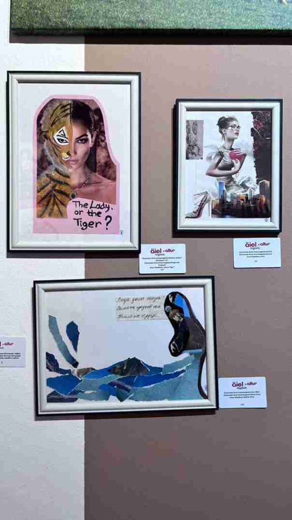 Коллажные работы преподавателя кафедры иностранных языков на выставке в Национальном Музее Республики Казахстан 2